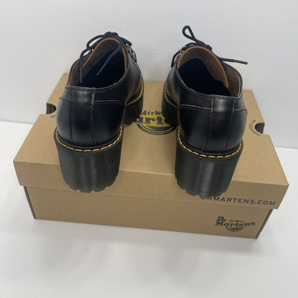 Dr. Martens Leona Lo Size 8 Smooth Leather Lug Sole Heeled Derby Shoe, Black - Picture 10 of 15
